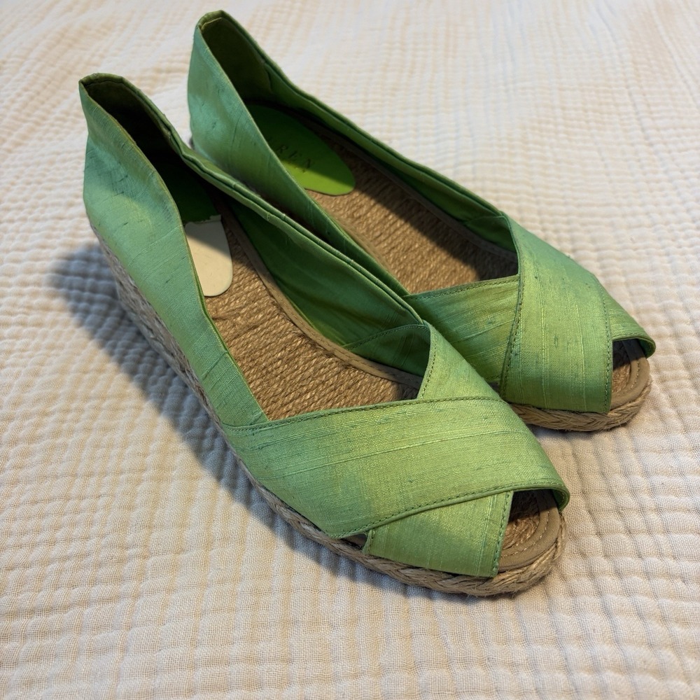 Lauren Ralph Lauren Cecelia Espadrilles Wedge Slip On Shoes Women 8.5 Lime Green